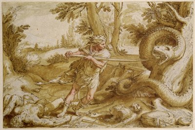 Cadmus about to attack a Dragon by Hendrik Goltzius